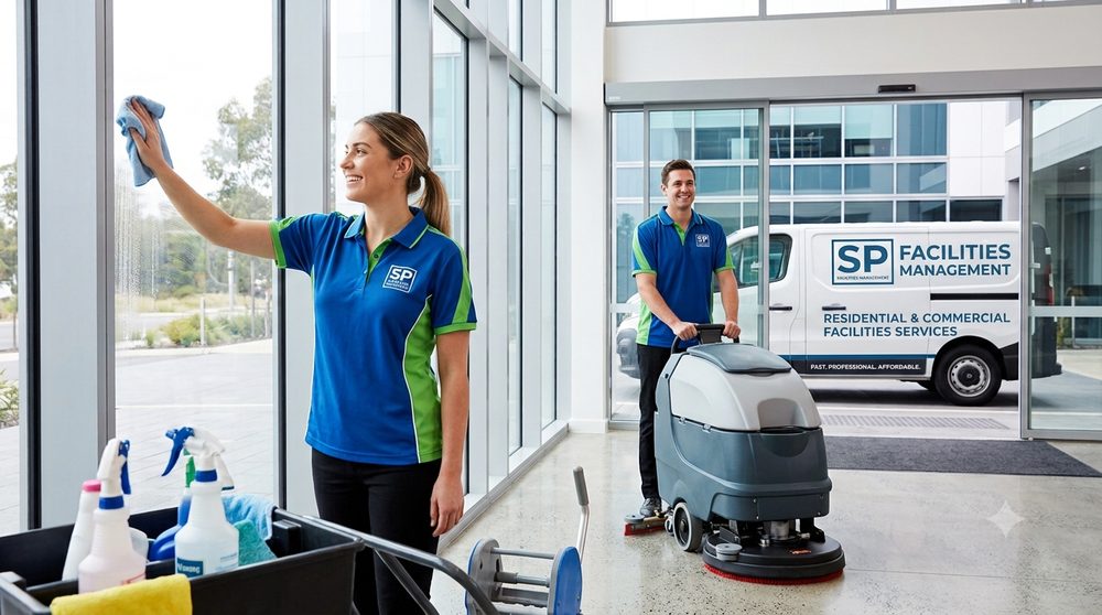 SP Facilities Management crew cleaning a commercial site